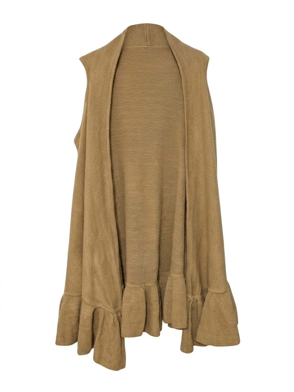 Evelyn K New York Ruffle Hem Knit Duster Vest Cardigan Tan Brown Boho M Fall